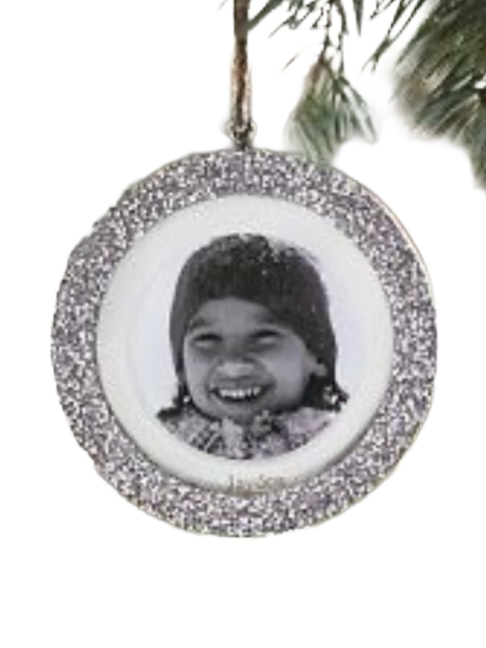 Pottery Barn Kids Silver Glitter Round Photo Frame Ornament